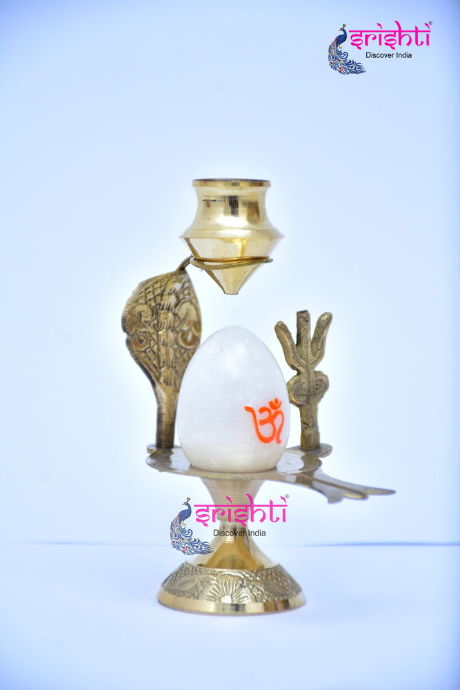 ISKBU-White Shivalingam with Brass Stand-5 Inches-M02 (ISMM0002)