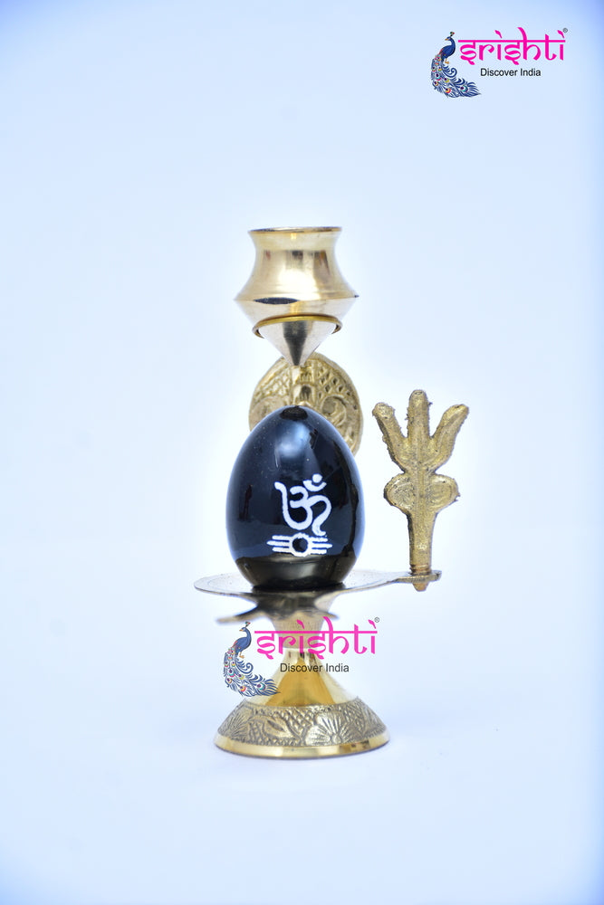 ISKBU-Black Shivalingam with Brass Stand-4 Inches-M01 (ISMM0003)