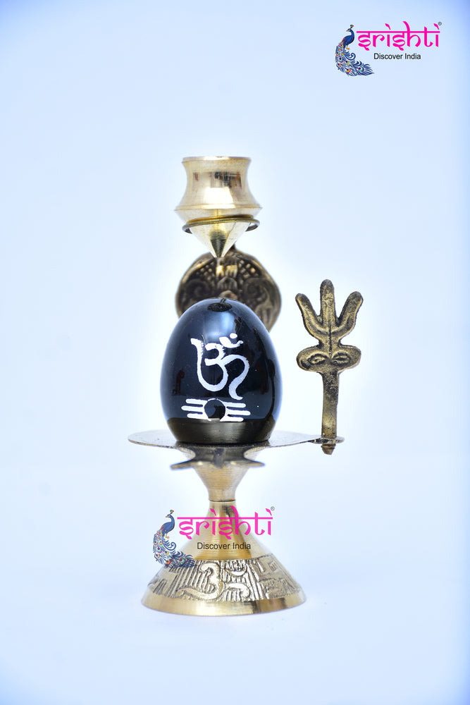 ISKBU-Black Shivalingam with Brass Stand-5 Inches-M02 (ISMM0004)