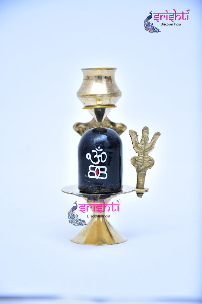 ISKBU-Black Shivalingam with Brass Stand-4 Inches-M03 (ISMM0005)