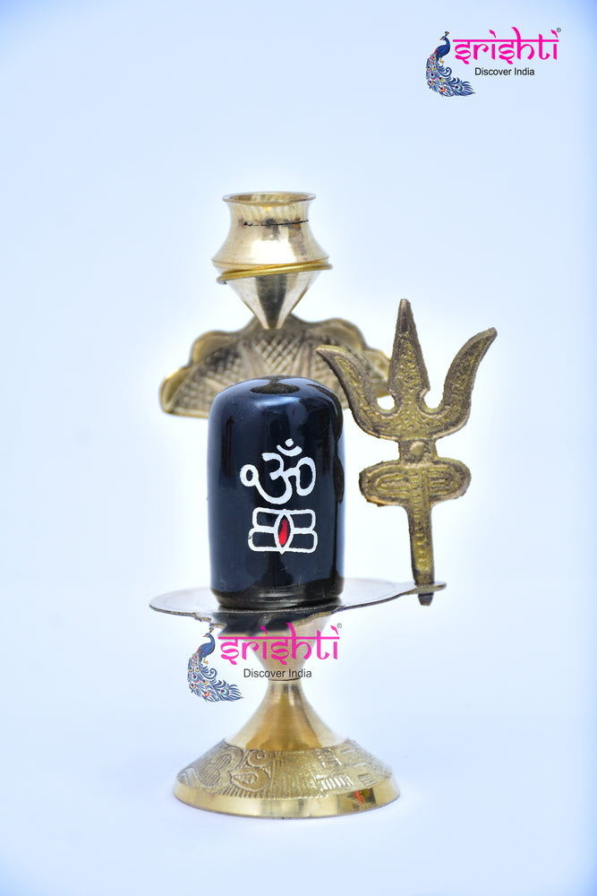 ISKBU-Black Shivalingam with Brass Stand-5.5 Inches-M04 (ISMM0006)