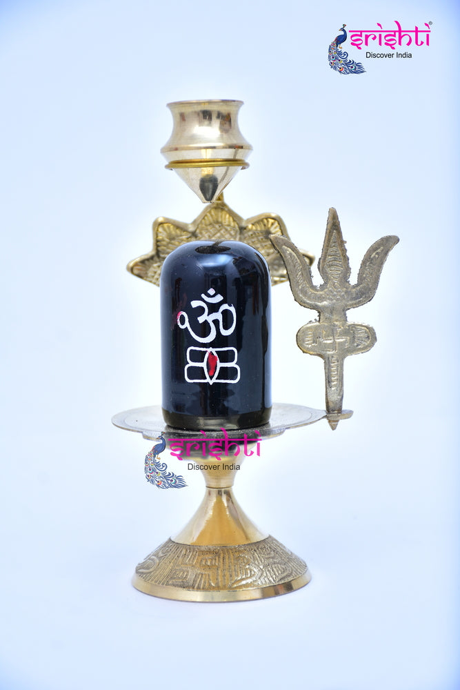 ISKBU-Black Shivalingam with Brass Stand-6 Inches-M05 (ISMM0007)