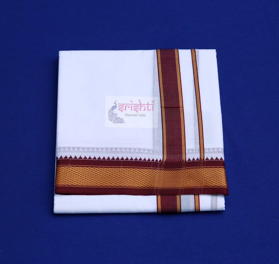 ISCMD-Srishti Premium White Mylkan Cotton Dhoti/Veshti-8 Yards (ISPCD002)