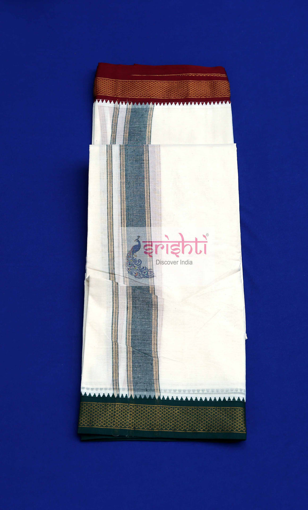 ISCMD-Srishti Half White Mylkan Cotton Dhoti-9x5 Yards (ISPCD011)