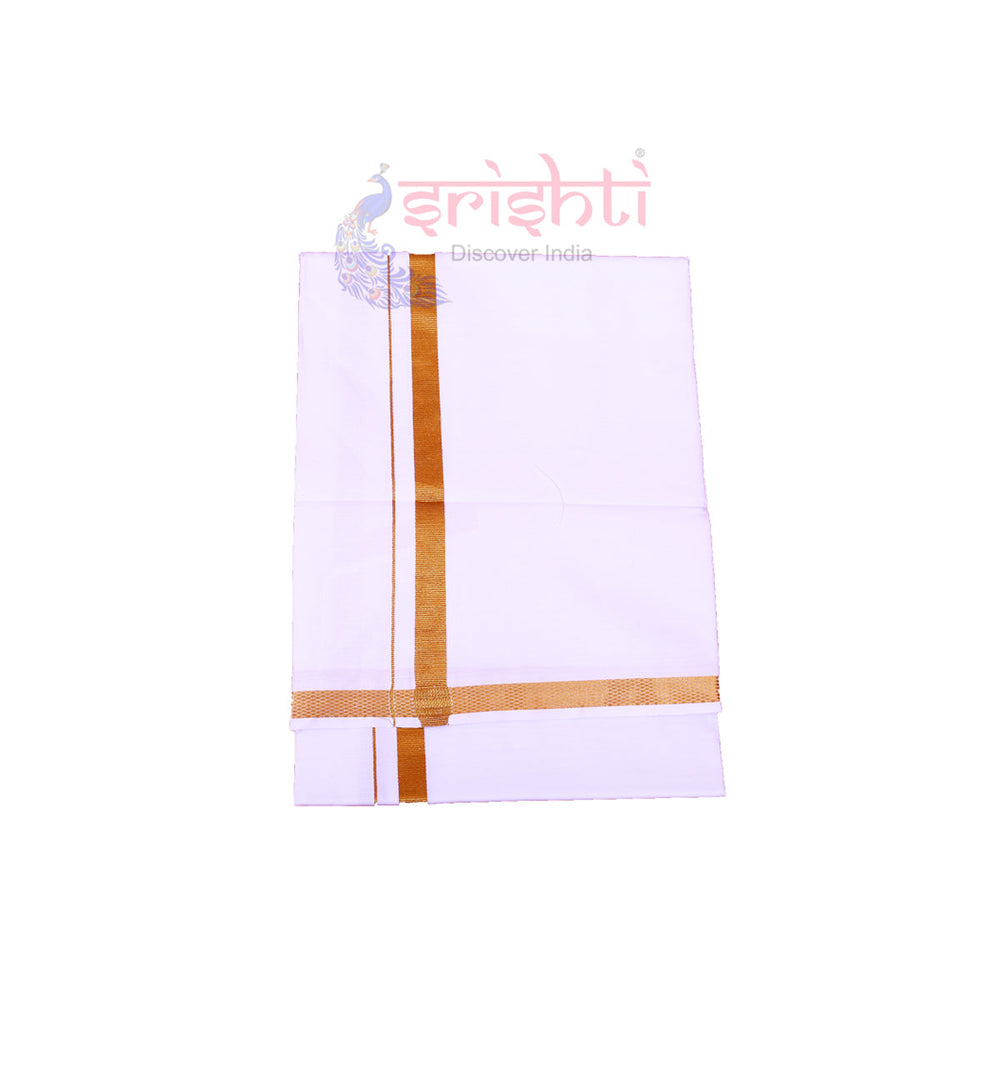 ISCMD-Srishti White Cotton Dhoti-4 Yards (ISPCD013)
