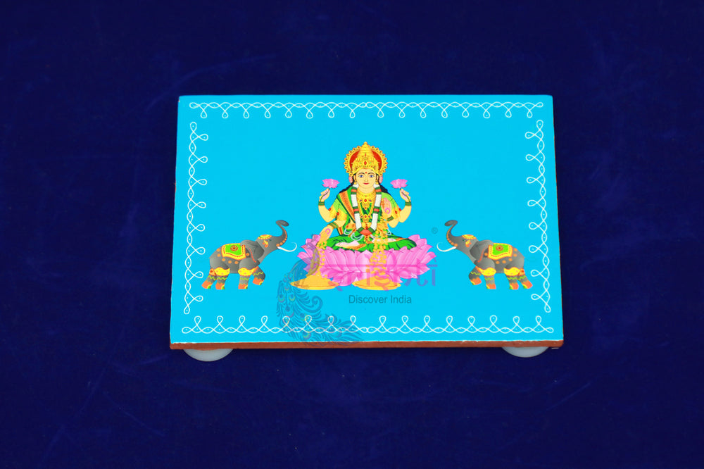SWUP-Sky Blue Color Gajalakshmi Wooden Plank-6 X 4 Inches (ISRWP0049)