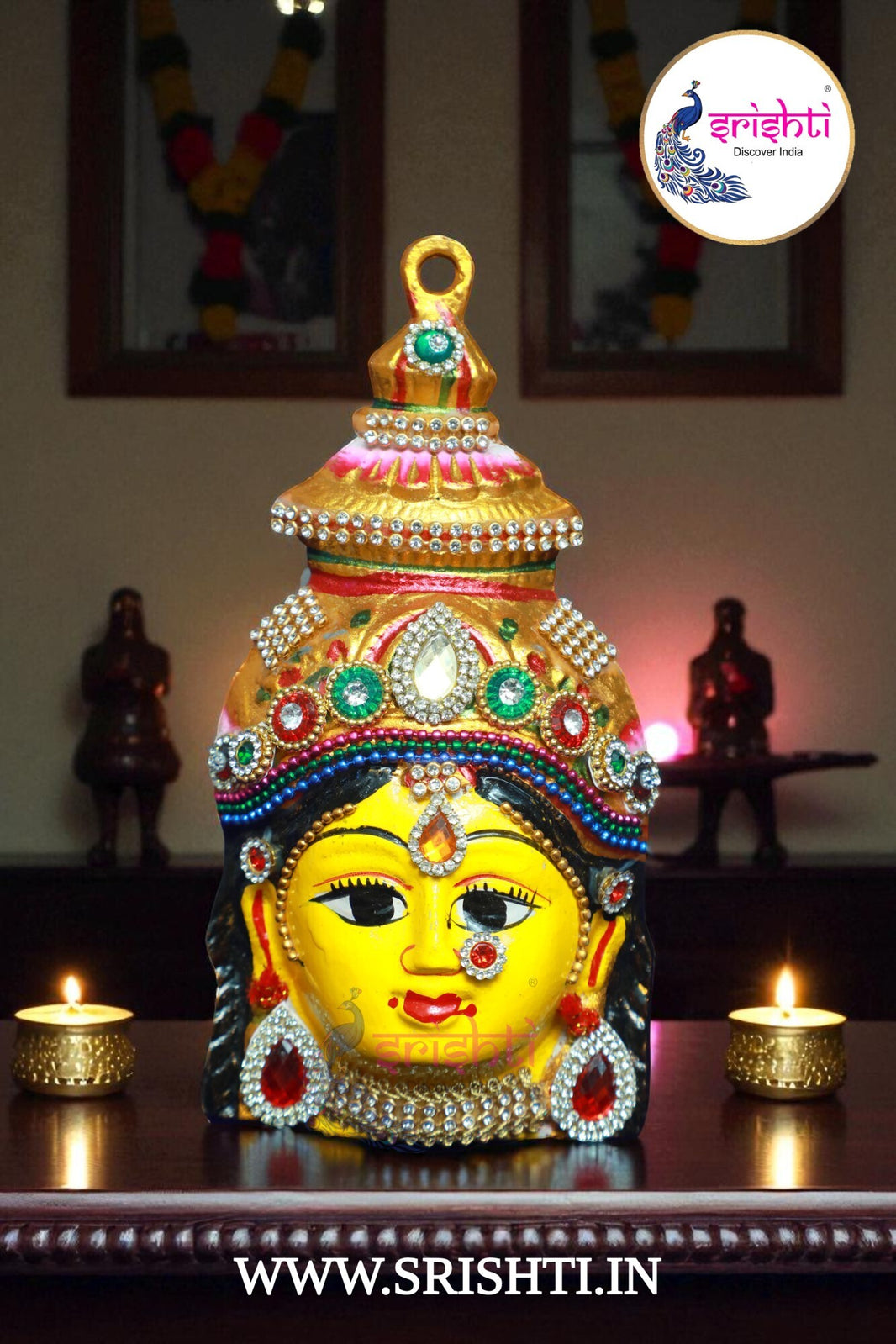 ISVP-Varalakshmi Goddess Yellow Face with Stone Work-7 Inches