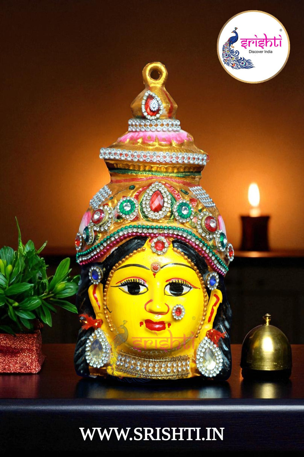 ISVP-Varalakshmi Goddess Yellow Face with Stone Work-8 Inches