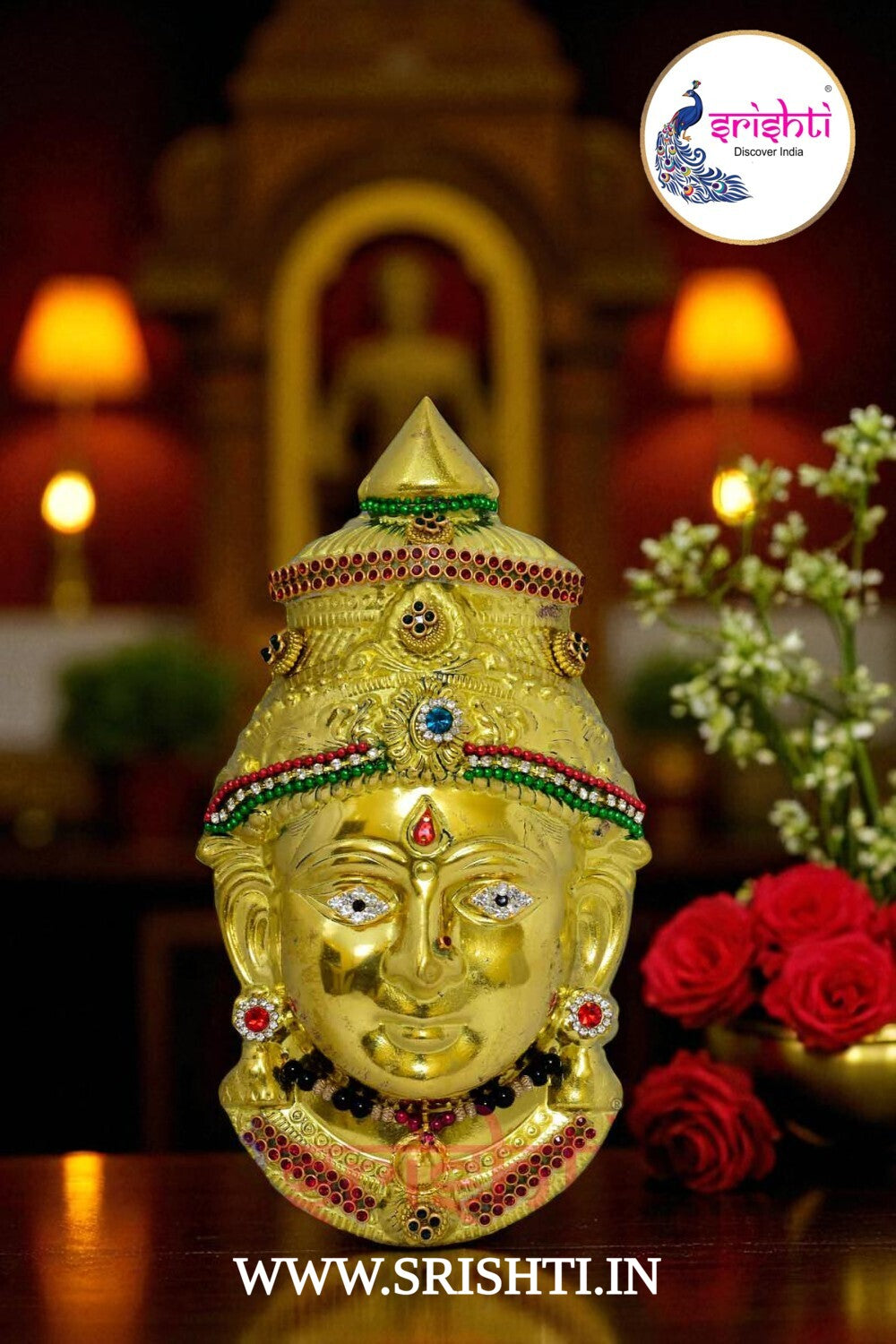ISVP-Varalakshmi Goddess Face Metal Gold Plated with Stone Work-6.5 Inches