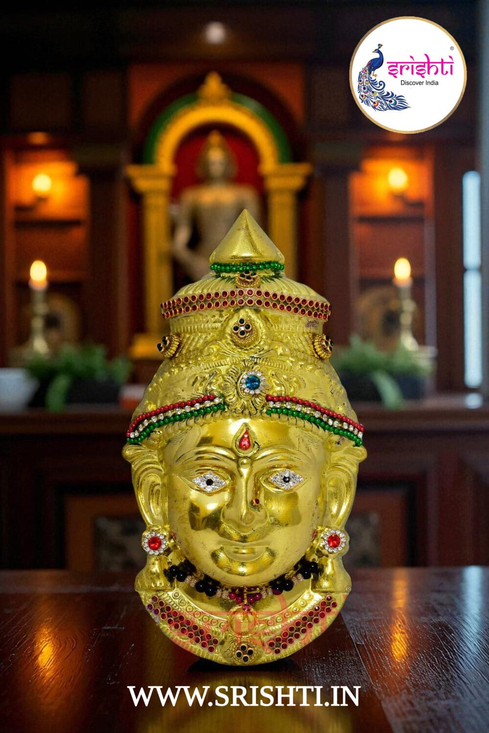 ISVP-Varalakshmi Goddess Face Metal Gold Plated with Stone Work-7.5 Inches
