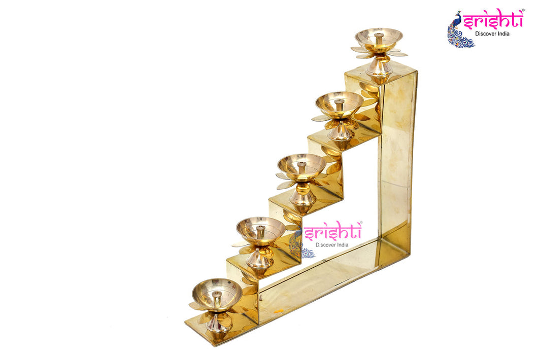 ISKBU-Brass Five Steps Diya-10 Inches (ISMM0062)