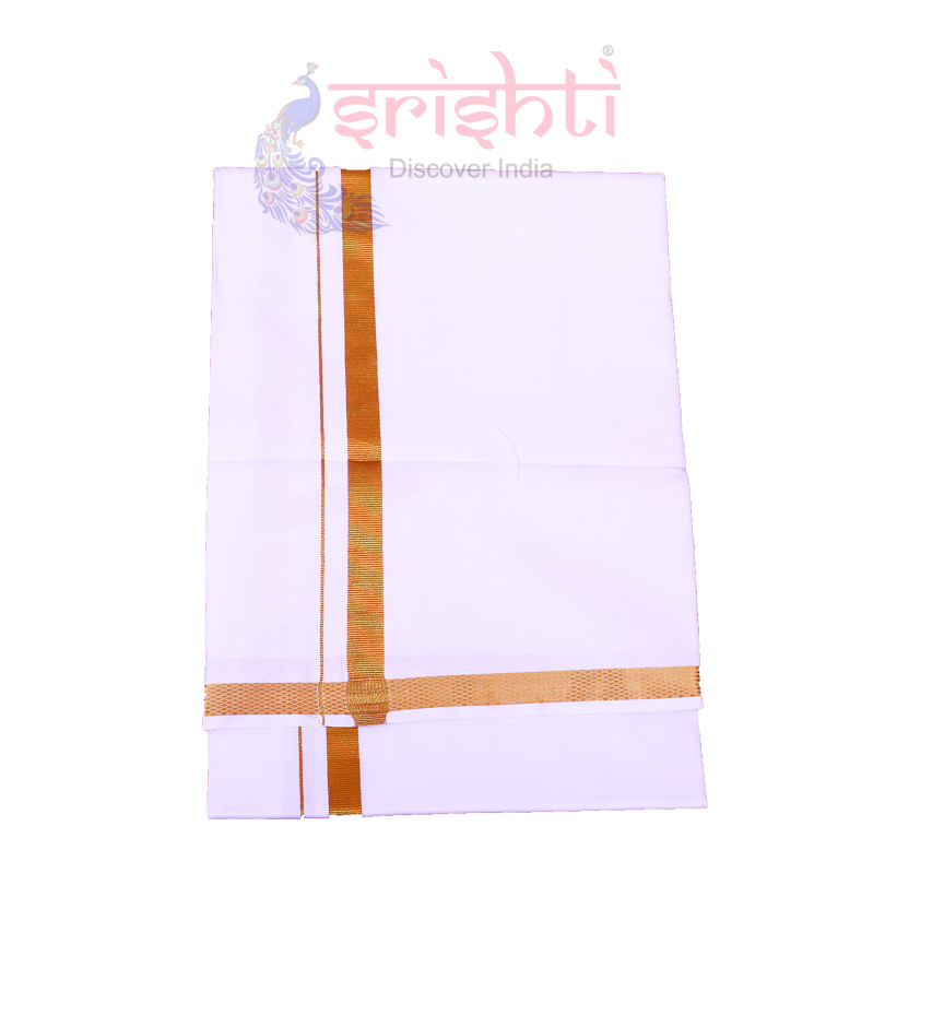 ISCMD-Srishti White Cotton Dhoti-8 Yards (ISPCD014)