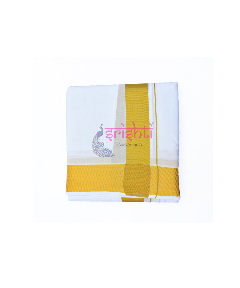 ISADV-White Cotton Dhoti/Veshti with Gold Border-10x6 Yards (ISPCD025)