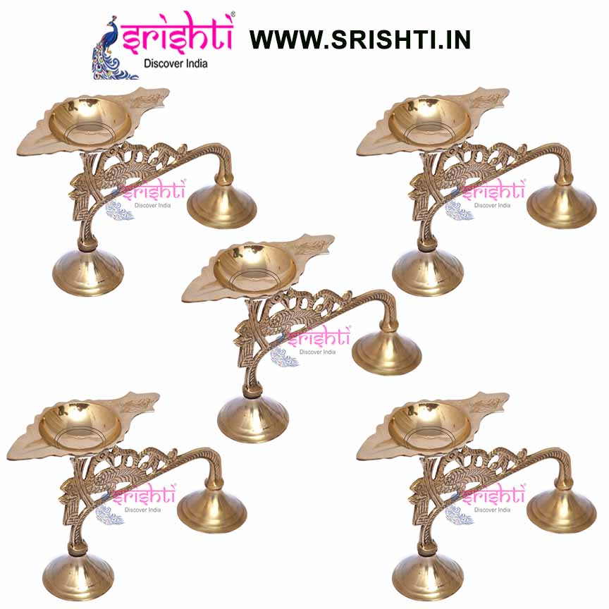 SIKB-Brass Peacock Karpoora Aarati-4 Inches (Pack of 5)