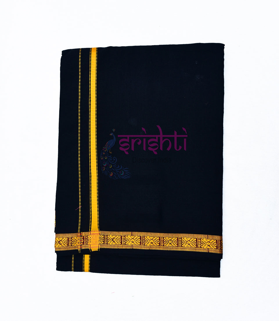 SADV-Srishti Premium Men's Cotton Ayyappa Black Dhoti/Vesti-4 Yards-M02