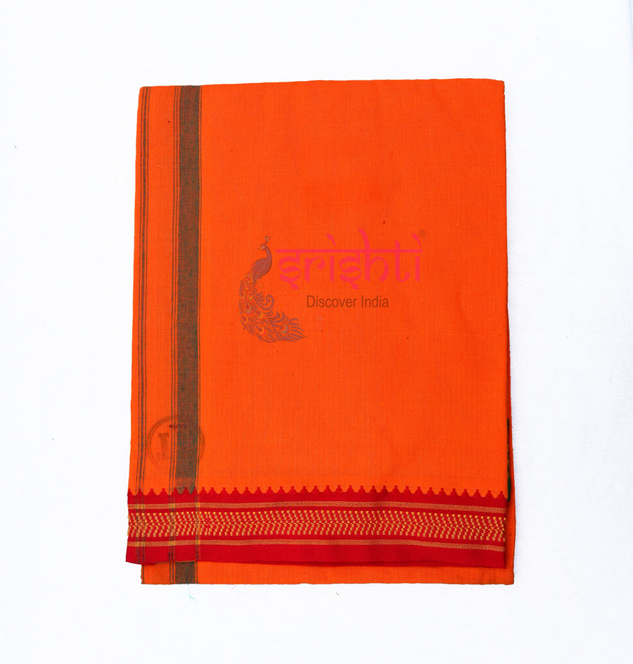 SADV-Srishti Premium Men's Cotton Ayyappa Orange Dhoti/Veshti-4 Yardsi-M01