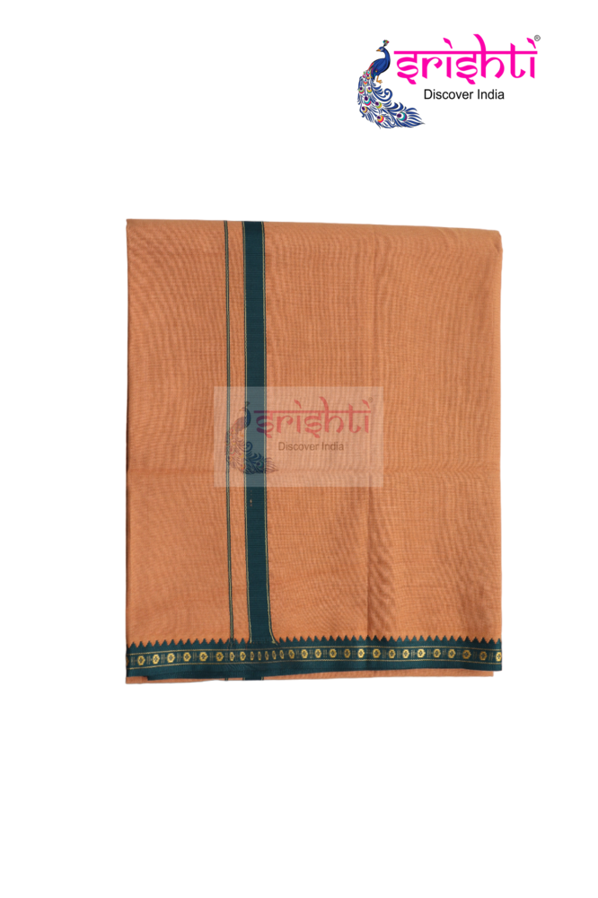 SADV-Srishti Premium Men's Cotton Ayyappa Orange Dhoti/Vesti-4 Yards-M04