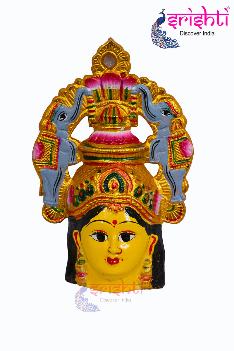 ISMHD-Varalakshmi Goddess Yellow Face with Elephant Crown-9.5 inches-M02 (ISMGC034)