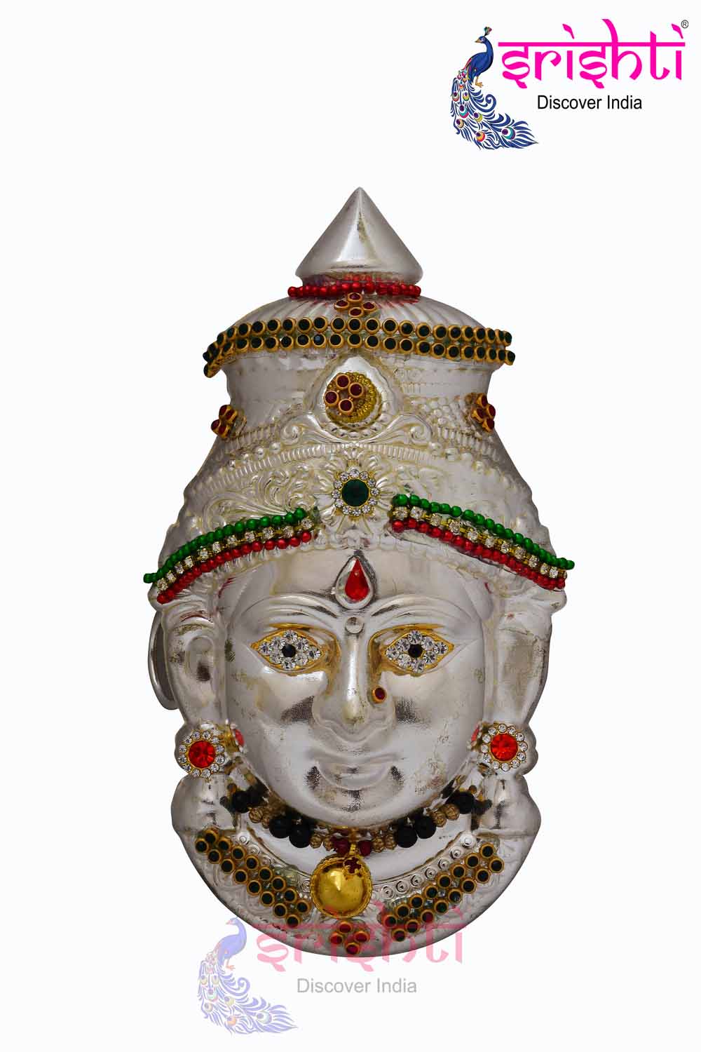 ISMHD-Varalakshmi Goddess Face Metal Silver Plated with Stone Work-6 inches-M01 (ISMGC036)