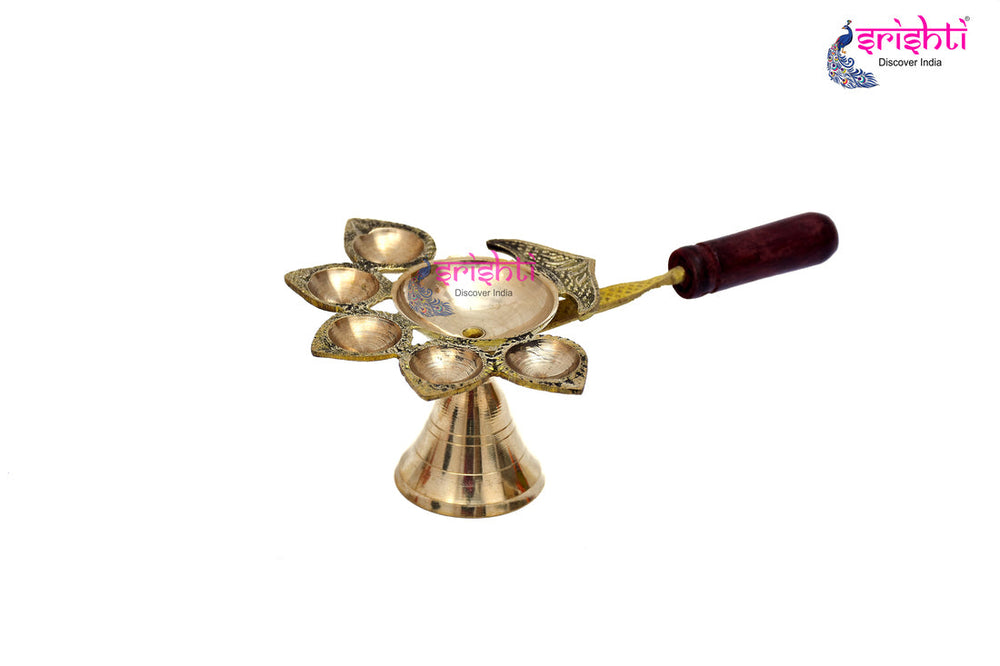 ISKBU-Brass Pancha Aarati-2.3 Inches (ISMM0065)