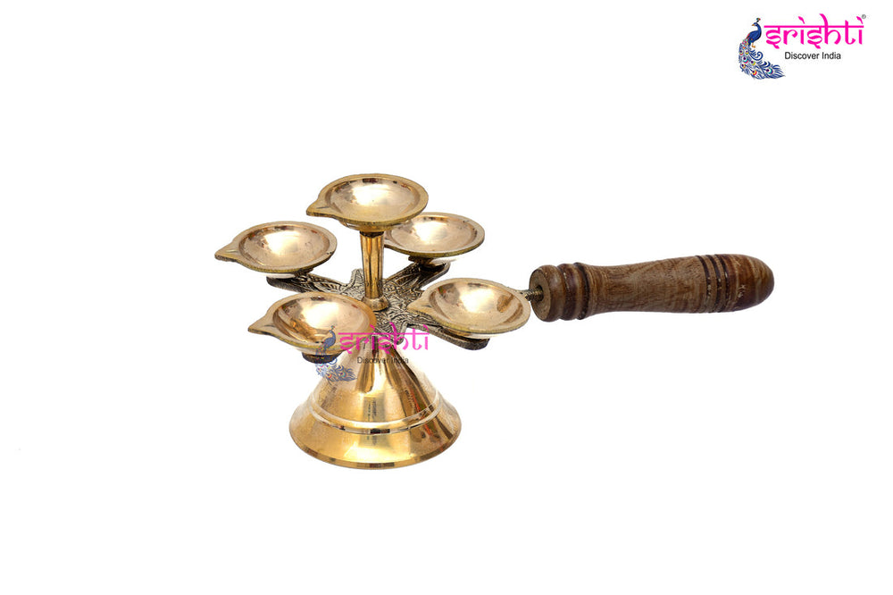 ISKBU-Brass Pancha Aarati-4 Inches-M01 (ISMM0067)
