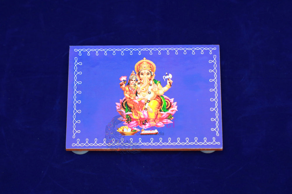 SWUP-Blue Color Ganesha Wooden Plank-6 X 4 Inches (ISRWP0048)
