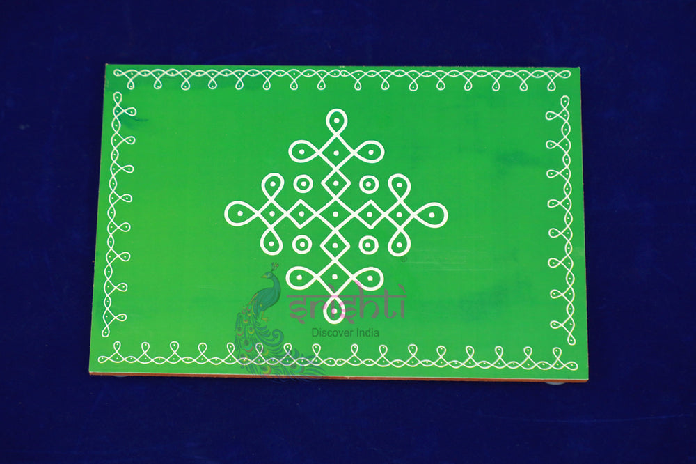 SWUP-Green Color Rangoli Wooden Plank-8 X 6 Inches (ISRWP0054)