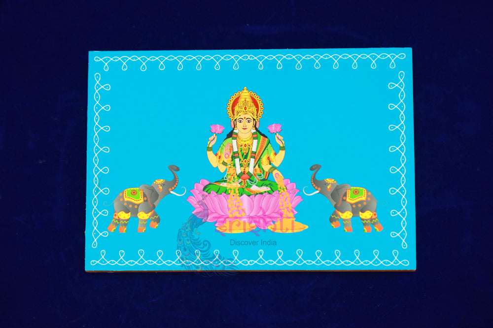 SWUP-Sky Blue Color Gajalakshmi Wooden Plank-12 X 8 Inches (ISRWP0069)