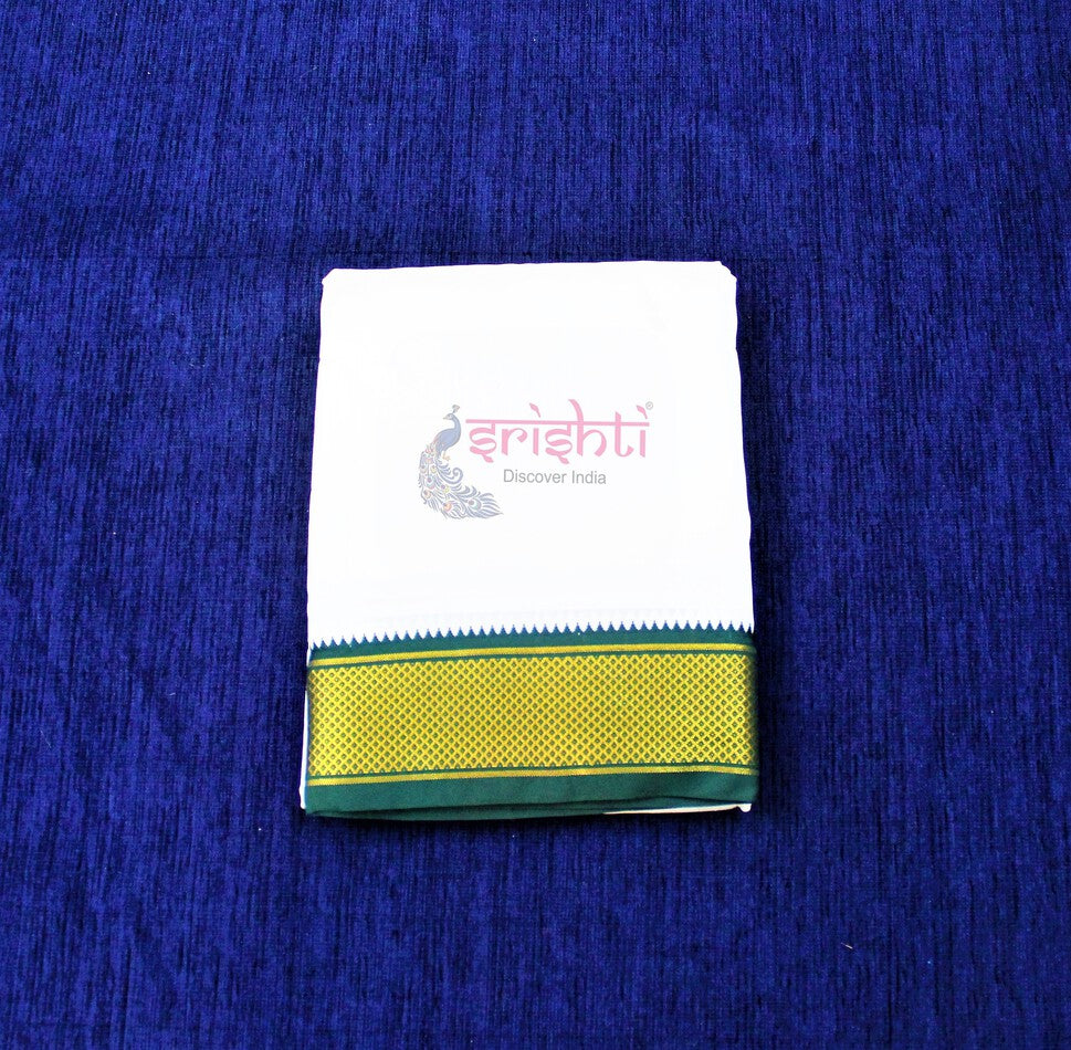 ISPDV-Srishti Premium White Silk Mylkan Dhoti/Veshti 4 Yards (ISPMD001)
