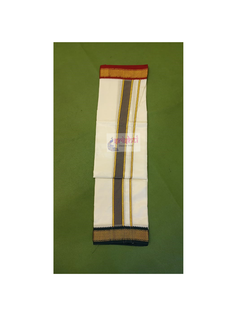 ISPDV-Srishti Half White Silk Mylkan Dhoti/Veshti 10X6 Yards (ISSMD012)