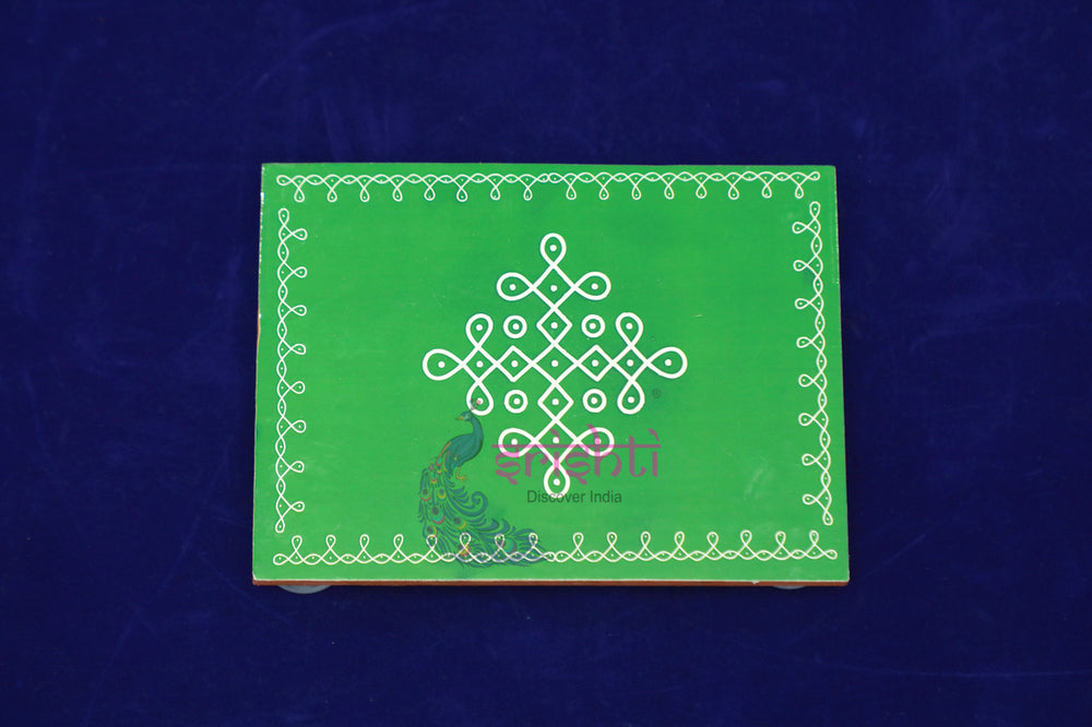 SWUP-Green Color Rangoli Wooden Plank-6 X 4 Inches (ISRWP0044)