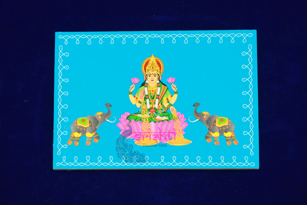 SWUP-Sky Blue Color Gajalakshmi Wooden Plank-8 X 6 Inches (ISRWP0059)